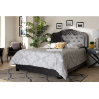 Baxton Studio Samantha-Grey-Full Samantha Modern and Contemporary Grey Velvet Fabric Upholstered Full Size Button Tufted Bed